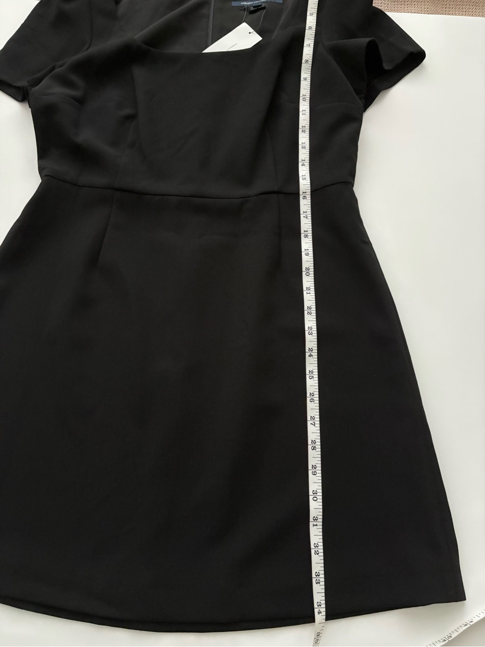 French Connection Black Puff Sleeve Mini Dress NWT Size 10 Classic Square Neck - Picture 11 of 14